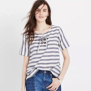 Madewell Striped Lace-Up Linen Blend Top